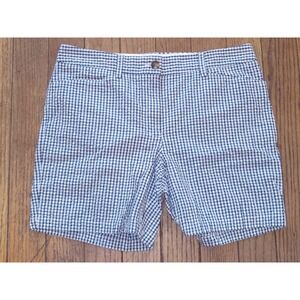 Lands End SZ 14 Womens Navy Blue Gingham Check Active Shorts Pockets Preppy Golf